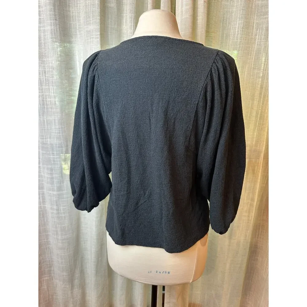 Banana Republic Textured Puff Sleeve Blouse Black XS